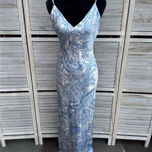 L'AGENCE Serita Silk Maxi Dress 8 Ivory Blue Decorated Paisley Slip Gown $625